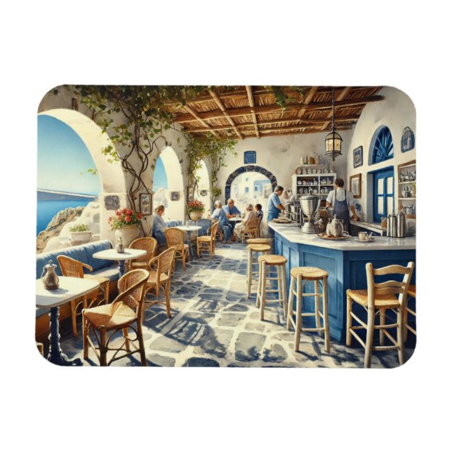 Open Air Coffeeshop in Santorini Magnet (Horizontal)