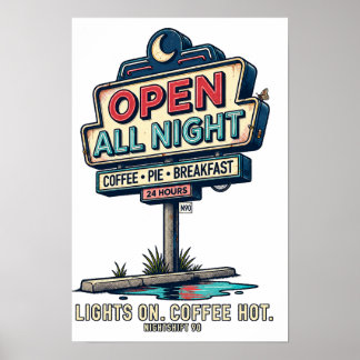 Open All Night Retro Diner Sign NIGHTSHIFT 90
