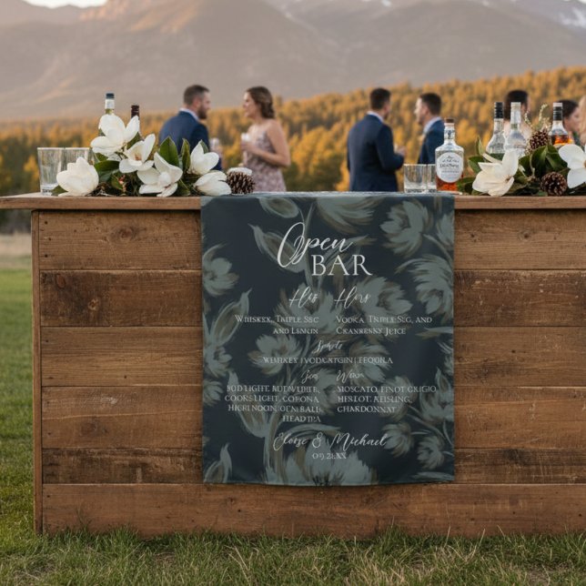 Open Bar and Signature Drink Brown Floral Wedding  Tapestry (Give your open bar and added touch of elegance with this Open Bar and Signature Drink Brown Tapestry)