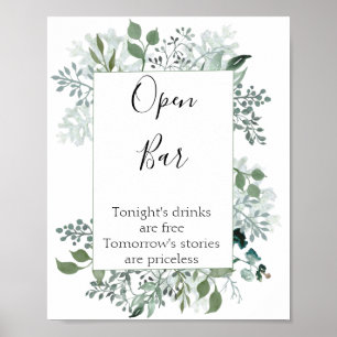 Open Bar Botanical Greenery Frame Wedding Poster