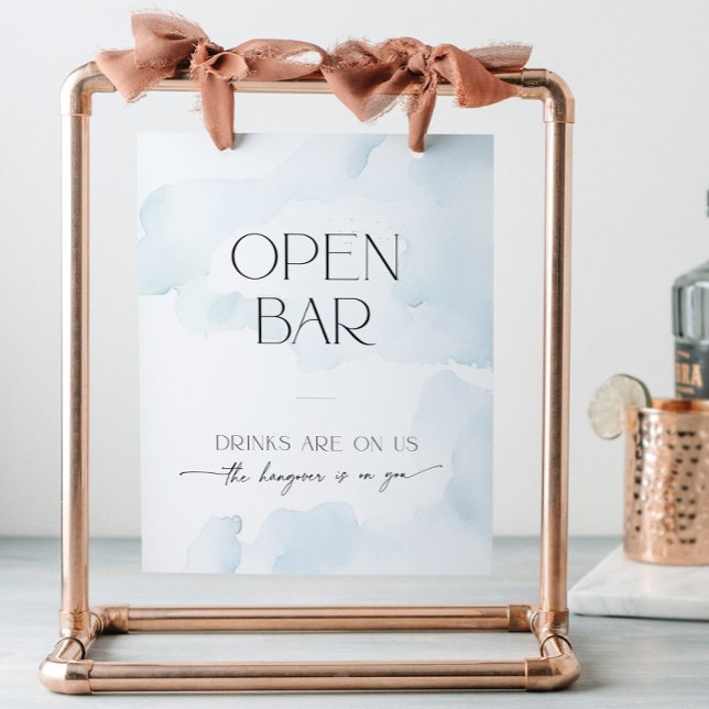 Open Bar Bridal Shower On Cloud Nine Blue Pedestal Sign (Creator Uploaded)