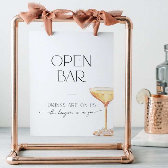 Open Bar Bridal Shower Pearls and Prosecco Neutral Pedestal Sign (Creator Uploaded)