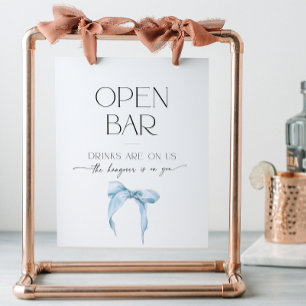 Open Bar Bridal Shower Something Blue Bow Tie Knot Pedestal Sign