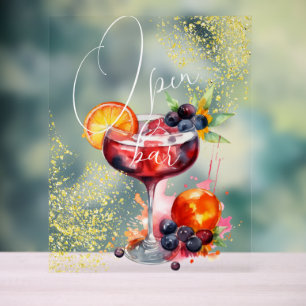 Open Bar Drinks Gold Wedding Acrylic Sign