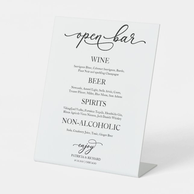Open Bar Elegant Calligraphy Wedding Sign (Front)