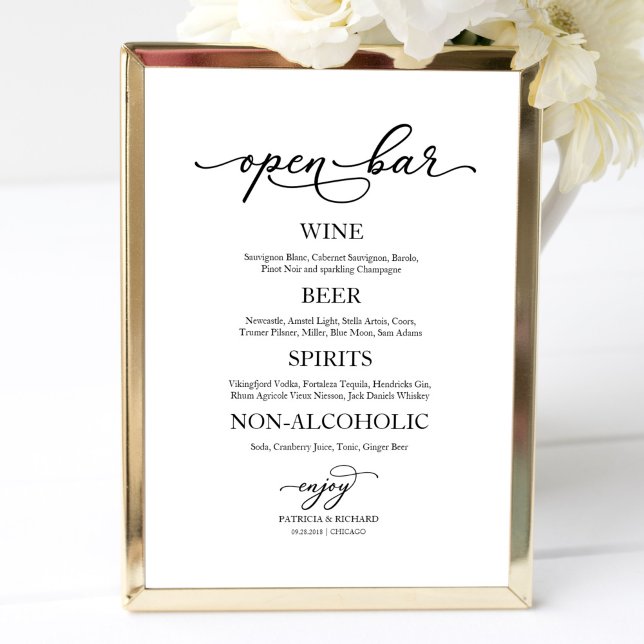 Open Bar Elegant Calligraphy Wedding Sign (Creator Uploaded)