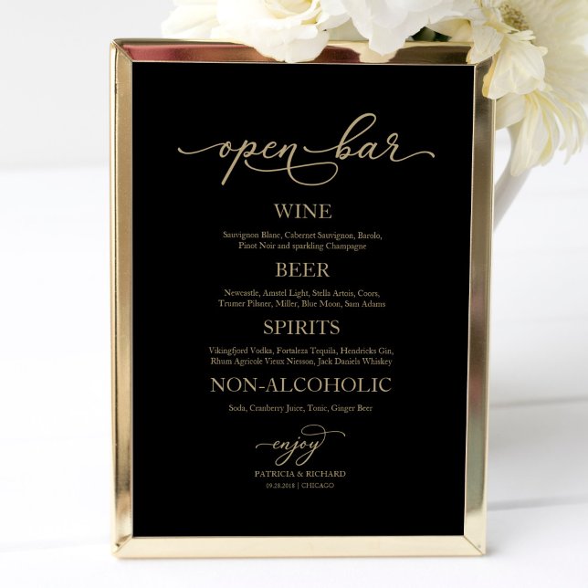 Open Bar Elegant Gold Black Wedding Sign (Creator Uploaded)