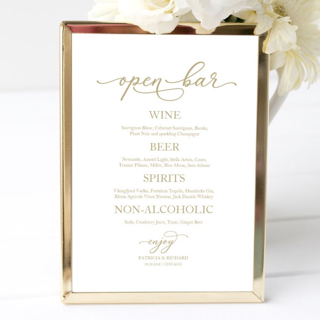 Open Bar Elegant Gold Calligraphy Wedding Sign (Creator Uploaded)
