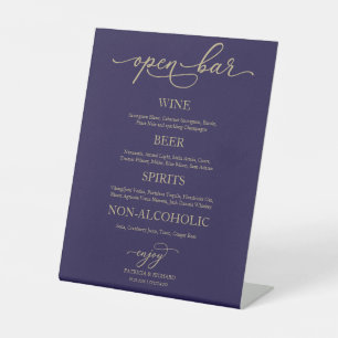 Open Bar Elegant Gold Navy Blue Wedding Sign