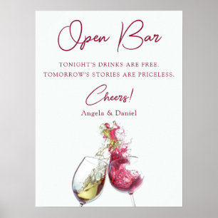 Open Bar Elegant Red and White Wine Dance Wedding Poster