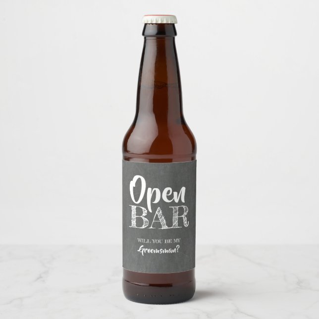 Open Bar - Funny Groomsman Proposal Beer Bottle Label (Front)