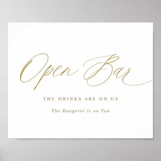 Open Bar Gold Wedding Sign Elegant Calligraphy (Front)