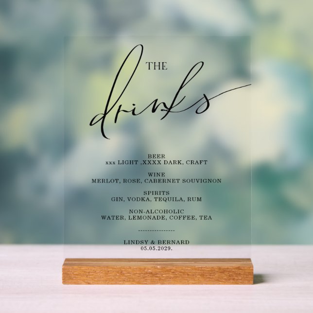 Open bar Menu The Drinks wedding sign Poster (Neutral)
