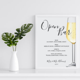 Open bar Menu wedding sign Poster