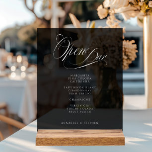 Open Bar! Modern, Calligraphy, Black, Wedding Acrylic Sign