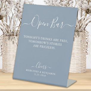 Open Bar Personalise Dusty Blue Wedding Drinks Bar Pedestal Sign