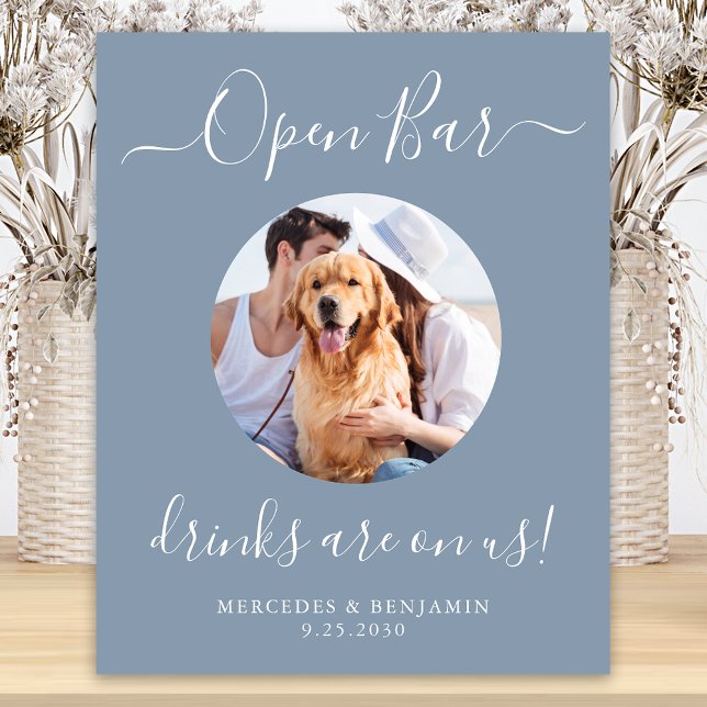 Open Bar Personalised Dusty Blue Pet Dog Wedding Poster (Creator Uploaded)