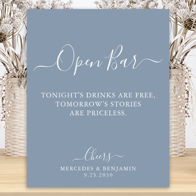 Open Bar Personalised Dusty Blue Wedding Drinks  Poster (Creator Uploaded)