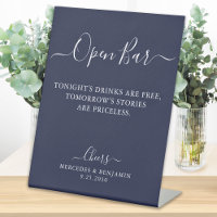 Open Bar Personalized Navy Blue Wedding Drinks Bar