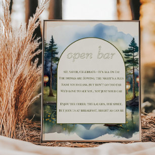 Open Bar Poem Country Lake Twilight Wedding Poster