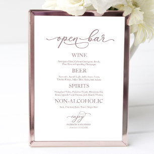Open Bar Rose Gold Calligraphy Wedding Sign
