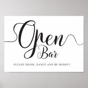 Open Bar Sign. Free Drinks Wedding Reception Poster