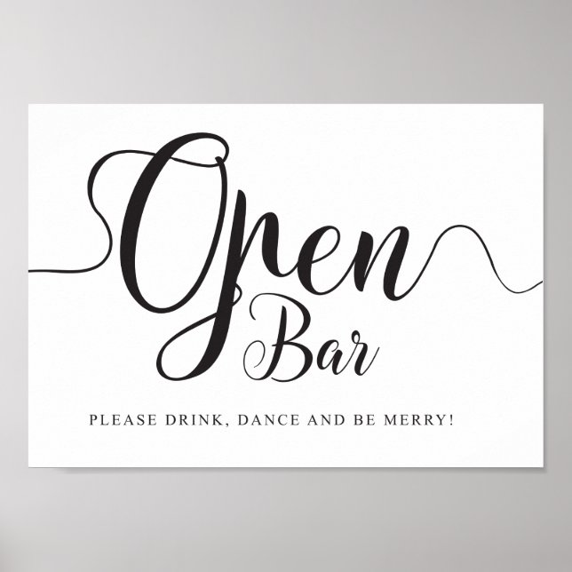 Open Bar Sign. Free Drinks Wedding Reception Poster (Front)