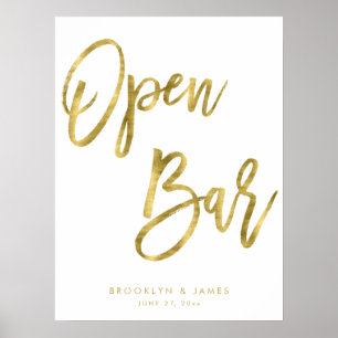 Open Bar Sign Gold And White 18x24