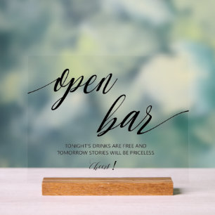 Open Bar Wedding  Acrylic Sign