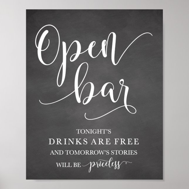 Open Bar Wedding Alcohol Sign (Front)