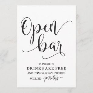 Open Bar Wedding Alcohol Sign Invitation