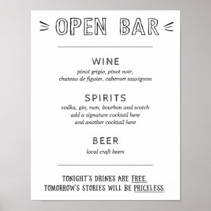 Open Bar   Wedding Bar Menu Sign
