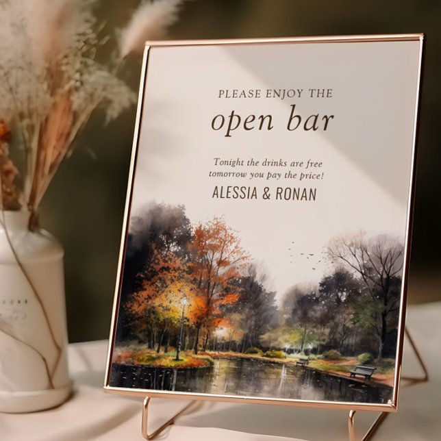 Open Bar Wedding Sign Digital or Printed Poster (Open Bar evening sign from the Fall Lake wedding collection by Darling & May)