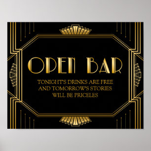 Open Bar Wedding Sign Gatsby Art Deco
