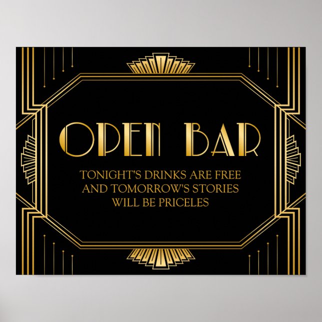Open Bar Wedding Sign | Gatsby Art Deco (Front)