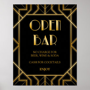 Open Bar Wedding Sign   Gatsby Art Deco