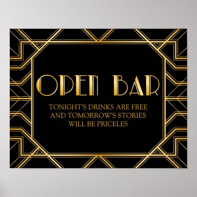 Open Bar Wedding Sign | Gatsby Art Deco (Front)