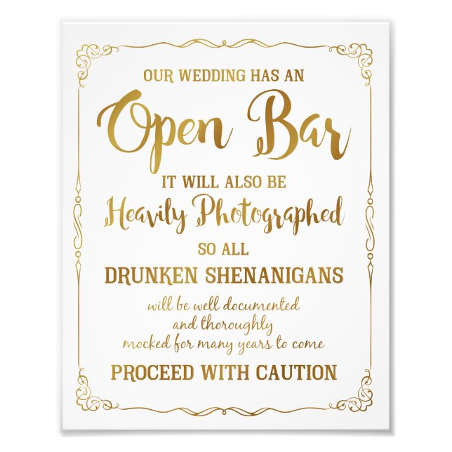 Open bar wedding sign gold glitter, wedding poster (Front)