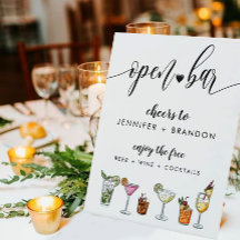open bar wedding table top sign