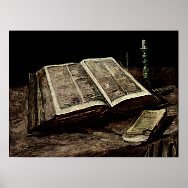 Open Bible Book with Candles - van Gogh Poster (Front)
