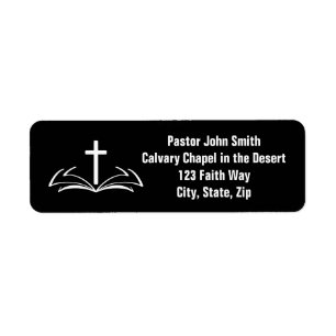 Open Bible Christian Cross Return Address Label