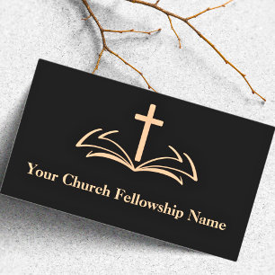 Open Bible Cross Logo Church Pastor Business Card