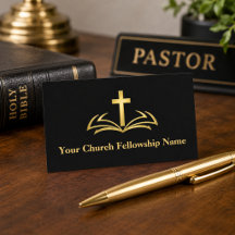 Open Bible Gold Cross Logo Church Pastor