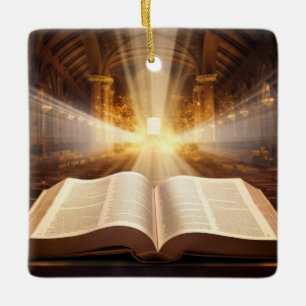 Open Bible Light Rays Ceramic Ornament