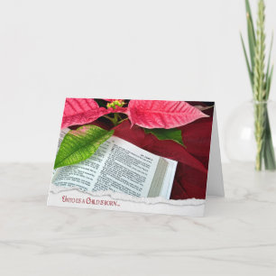 Open Bible with poinsettia Holiday Card