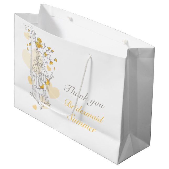 Open birdcage yellow grey wedding favour bag (Front Angled)