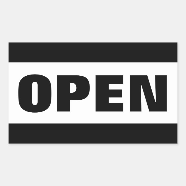 OPEN BLACK&WHITE text Rectangular Sticker (Front)