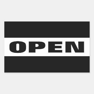 OPEN BLACK&WHITE text Rectangular Sticker