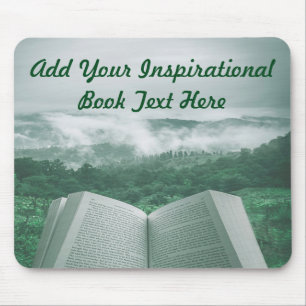 Open Book Customise Text Green Trees Mouse Pad