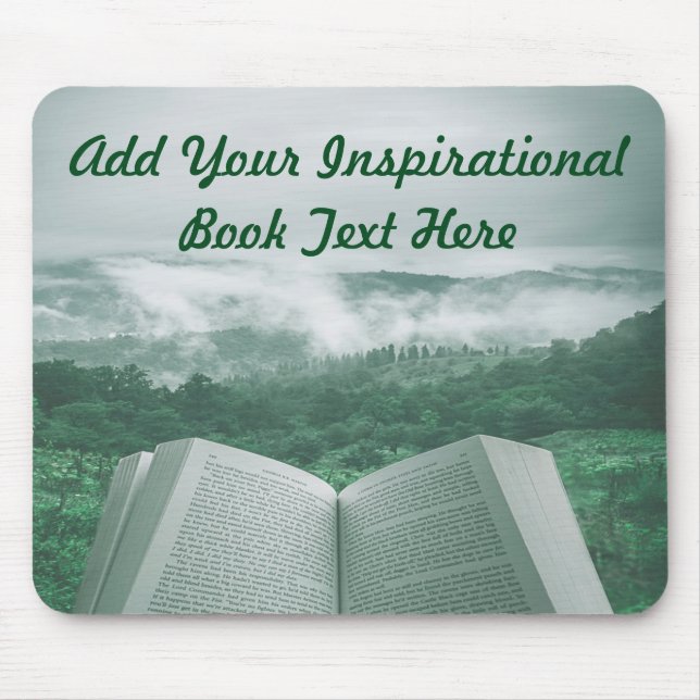 Open Book Customise Text Green Trees Mouse Pad (Front)